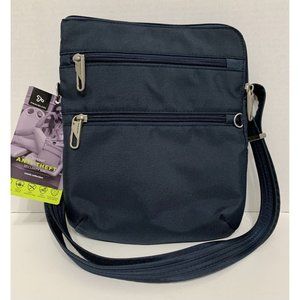 NWT Travelon Anti-Theft Security Slim Dble Zip Crossbody Bag - Midnight
